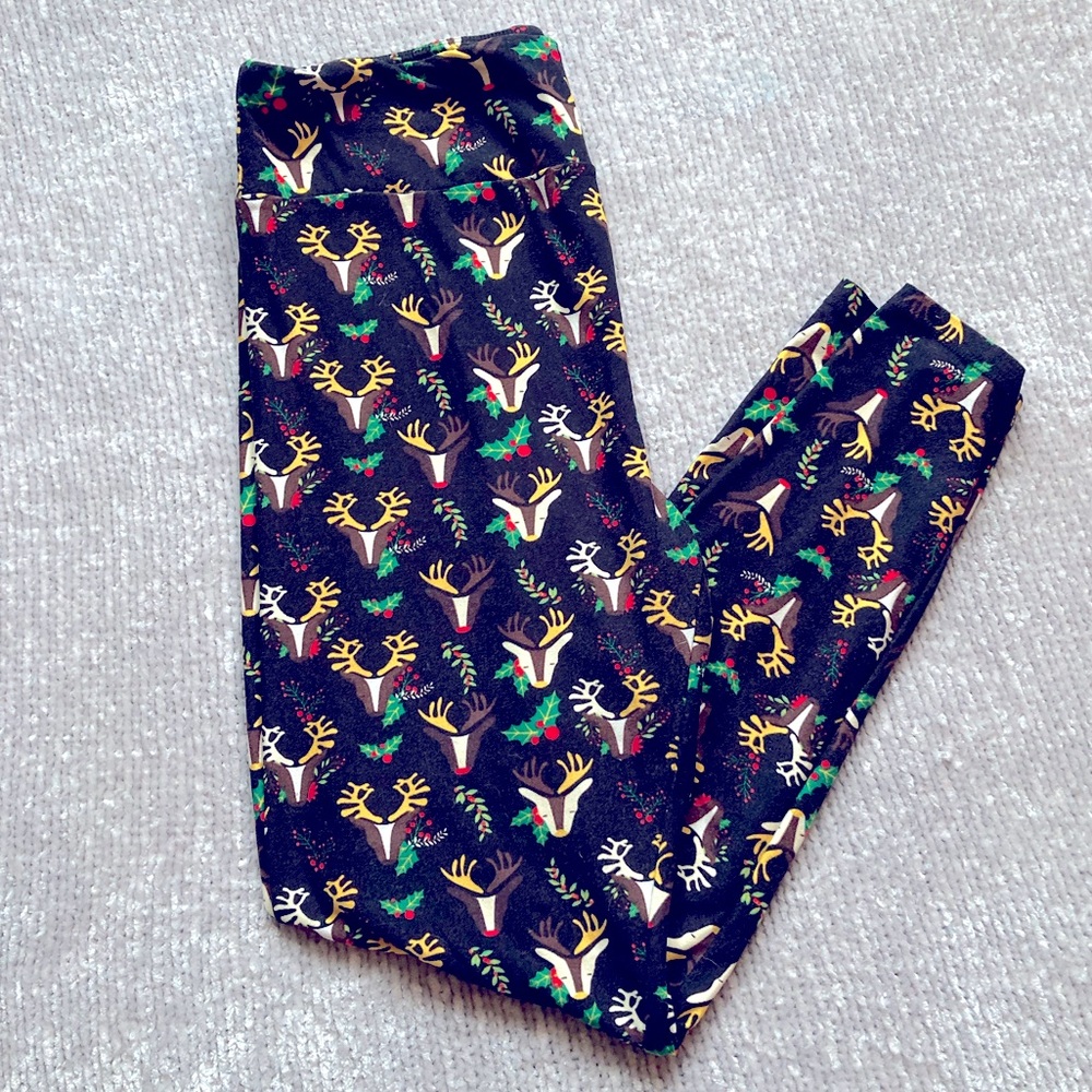 LuLaRoe TC Christmas‎ Reindeer Leggings Deer Holly Holiday Winter